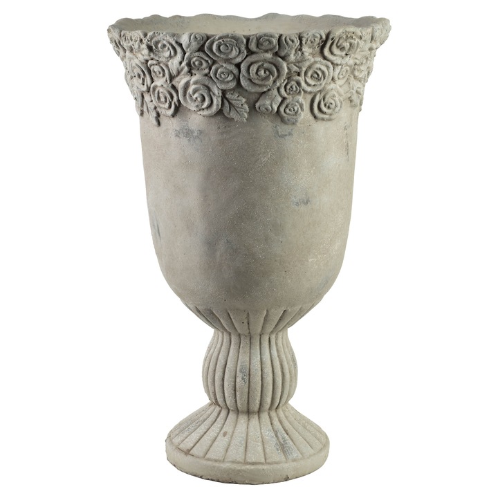 Vaza decorativa Mondex, model Wazon, 31x31x49 cm, gri, cu flori reliefate