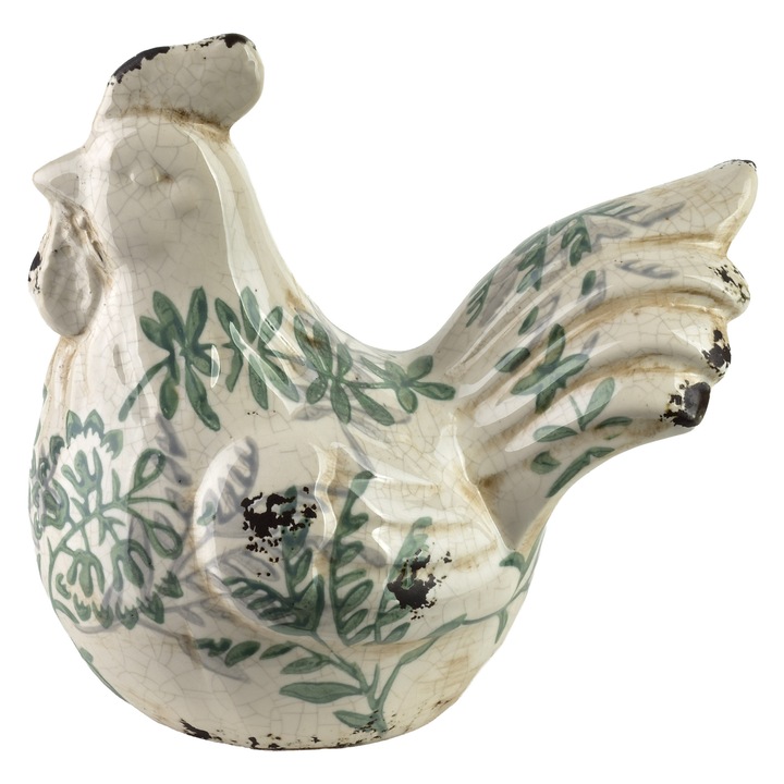 Figura decorativa ceramica Mondex, 16,5x10,5x15 cm, motive verzi, pentru interior si exterior