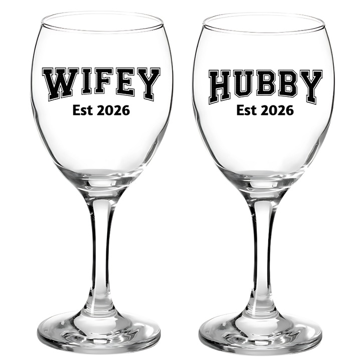Borospohár házaspároknak, férj és feleség 2026, 25cl, ideális esküvői/évfordulós/eljegyzési ajándék