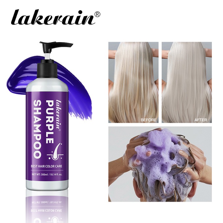 Set sampon si balsam violet pentru par blond, argintiu si gri–fara sulfati, sigur pentru culoare, fixeaza culoarea, indeparteaza nuantele de arama si galben pentru parul natural, cu suvite si decolor