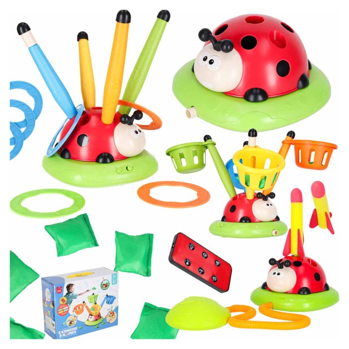 KIK 4 az 1-ben arcade játék, interaktív katicabogár, ugrókötél, dobójáték, többszínű, katicabogár mérete 22cm