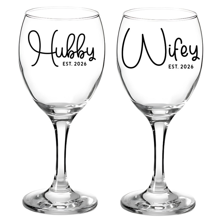 Borospohár házaspároknak, férj és feleség 2026, 25cl, ideális esküvői/évfordulós/eljegyzési ajándék