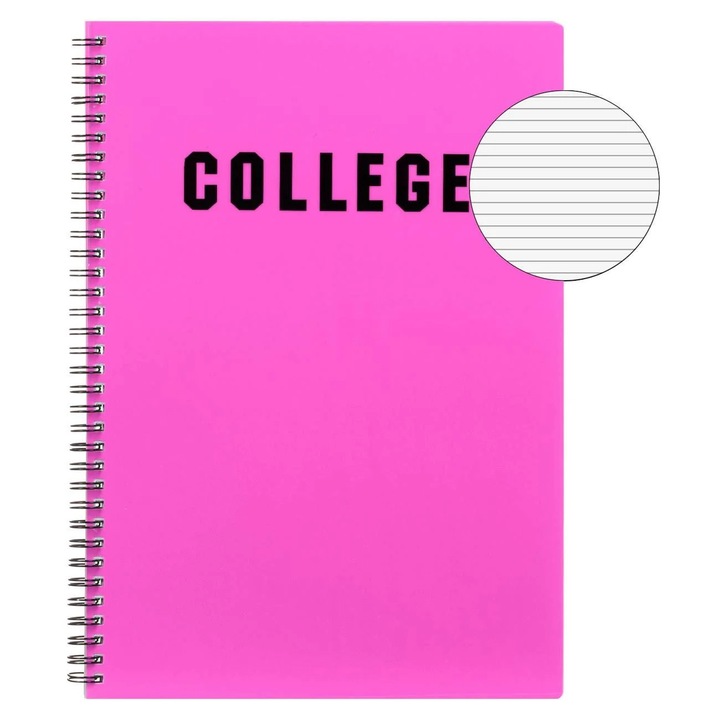 Caiet A4 Dictando Fucsia College cu Spirala & 2 Subiecte - 64F