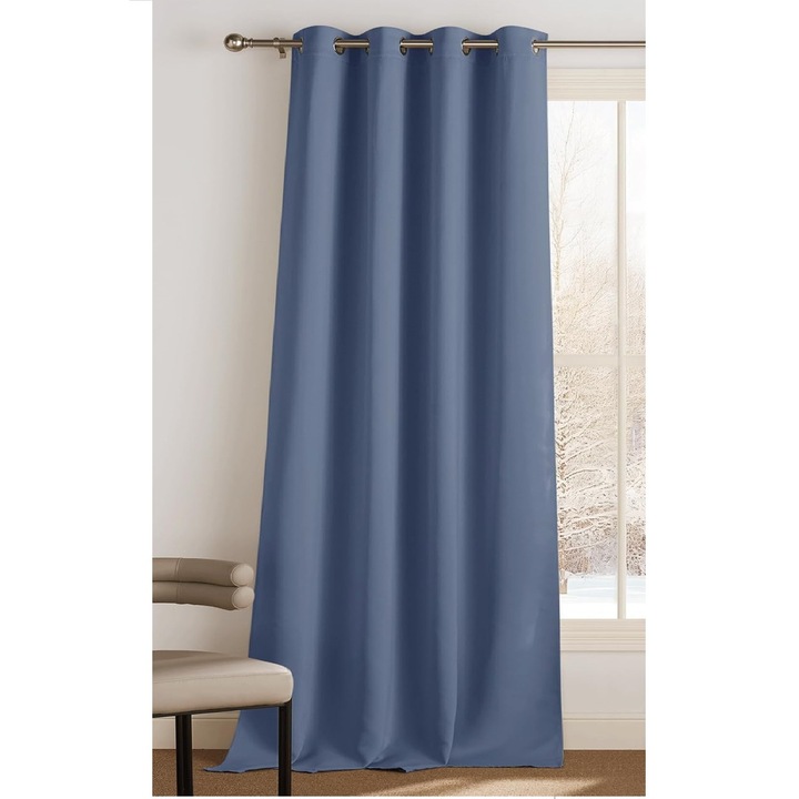 Perdea opaca cu inele 260x140 ALBASTRU OTEL - Pony Dance - 1 BUC