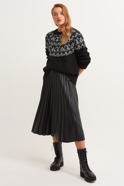 OXXO, Fusta plisata din piele ecologica, Negru