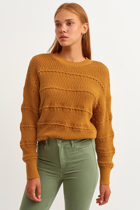 OXXO, Pulover cu model in relief, Ocru