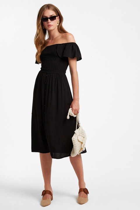 OXXO, Rochie midi cu decolteu pe un umar, Negru, S