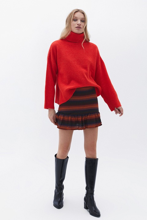 OXXO, Fusta mini tricotata cu volane, Rosu/Portocaliu/Bleumarin