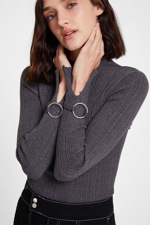 OXXO, Pulover striat cu inele metalice, Gri antracit
