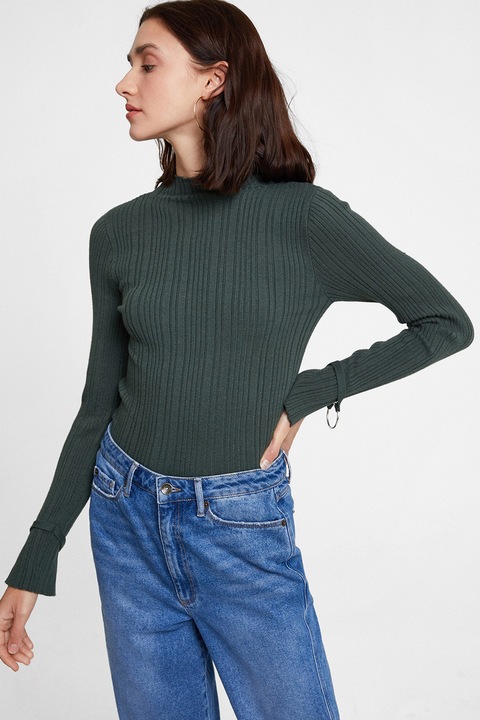 OXXO, Pulover striat cu inele metalice, Verde padure