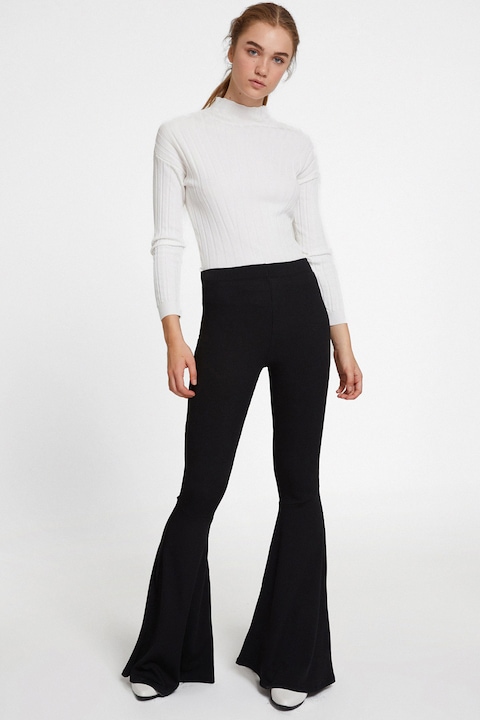 OXXO, Pulover striat slim fit cu guler inalt, Alb