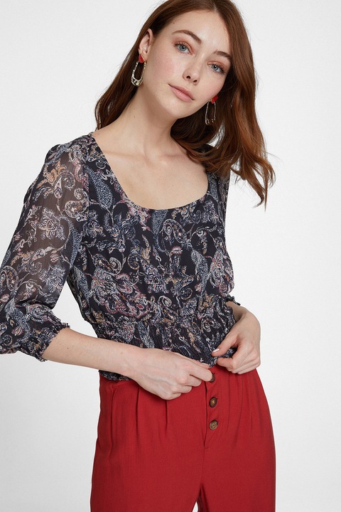 OXXO, Bluza din sifon cu imprimeu paisley, Maro/Bleumarin