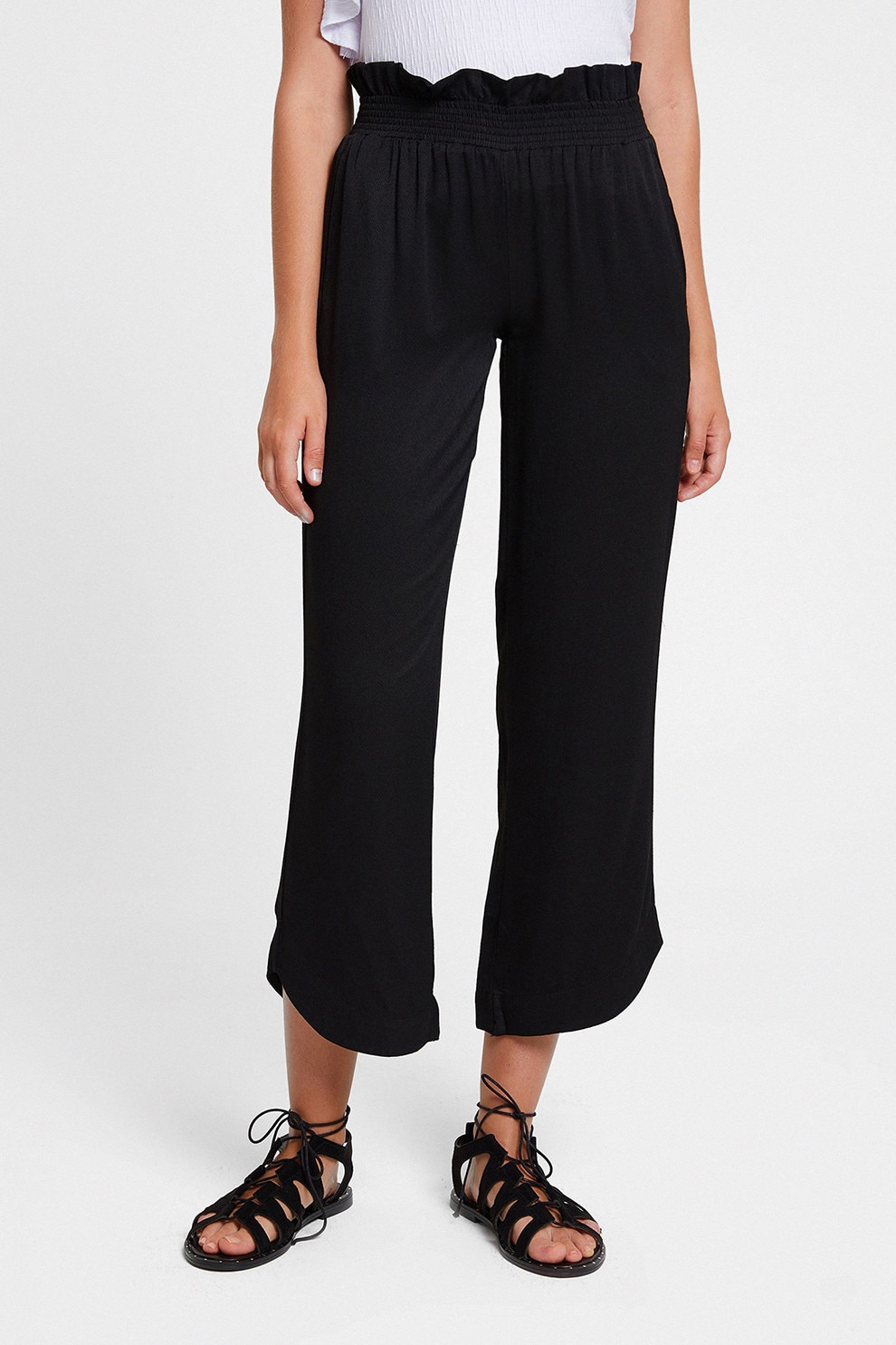 OXXO, Pantaloni crop cu banda elastica in talie, Negru, M