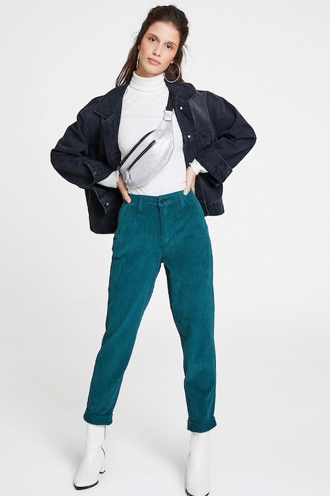 OXXO, Pantaloni crop din reiat, Verde persan, XL