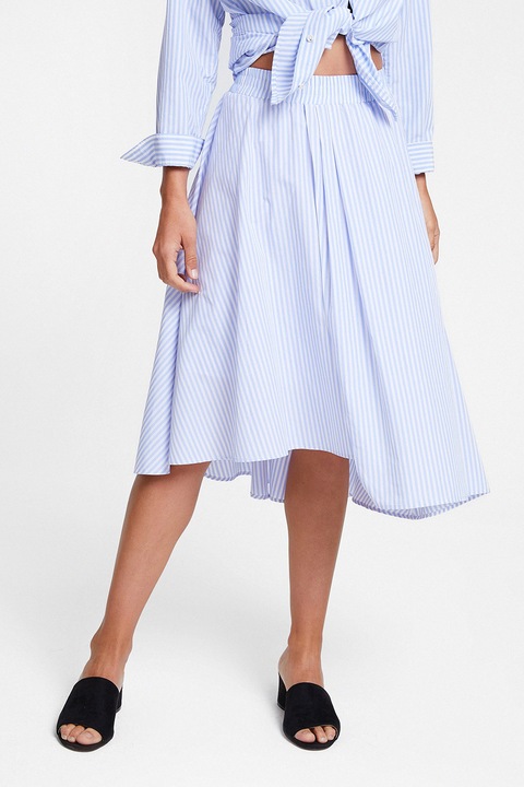 OXXO, Fusta asimetrica cu model in dungi, Alb/Albastru azur