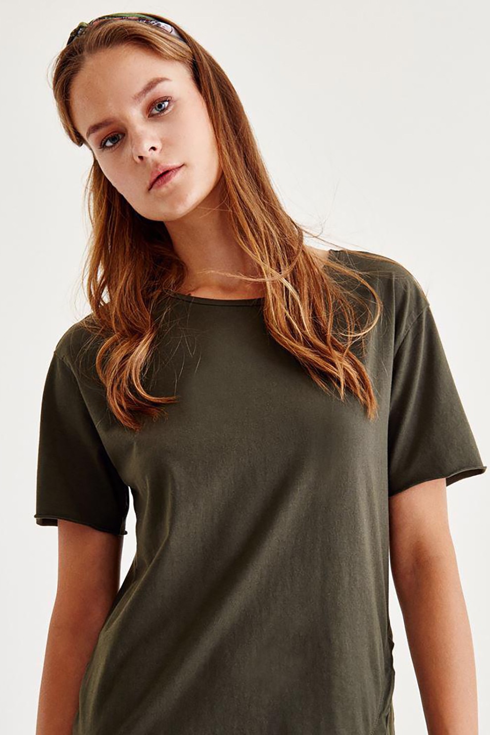OXXO, Rochie-tricou din bumbac, Kaki inchis, L