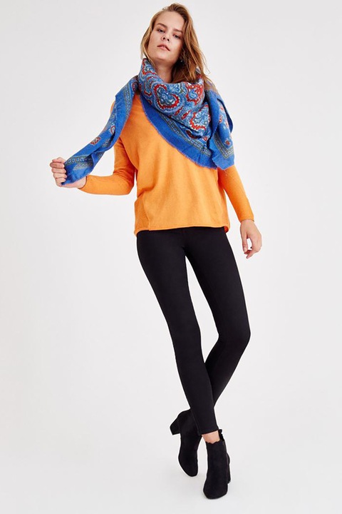 OXXO, Pulover din amestec de modal cu decolteu in V, Portocaliu