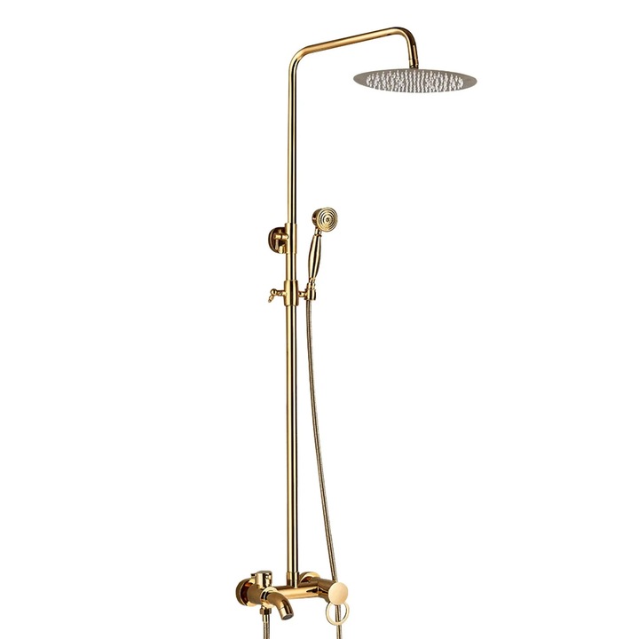 Falra szerelhető zuhanyrendszer, 20 cm-es esőztető zuhanyfej, állítható magasságú, G1/2, arany