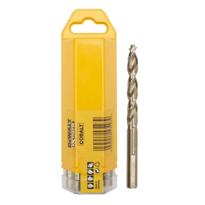 Set 10 burghie DeWALT EXTREME Cobalt 10.2mm x 133mm, tija anti-alunecare, varf fără deplasare