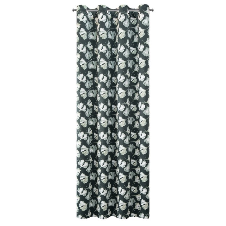 Перде 140x250 Аида тъмнозелено с листа от гинко, готово с капси