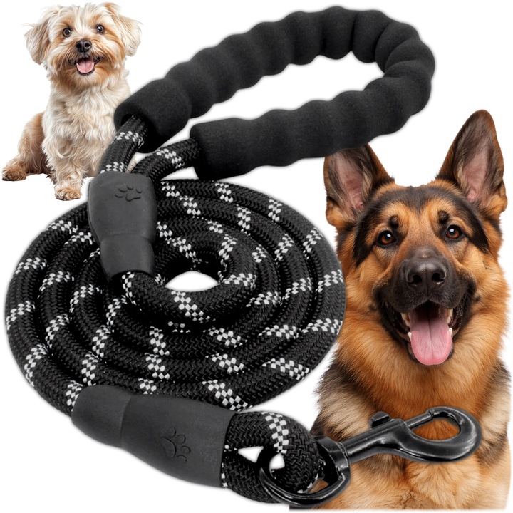 Lesa de dresaj pentru caini 5 m, lesa lunga tip coarda cu carabina rezistenta, pentru antrenament si obedienta, potrivita pentru caini mici si mari