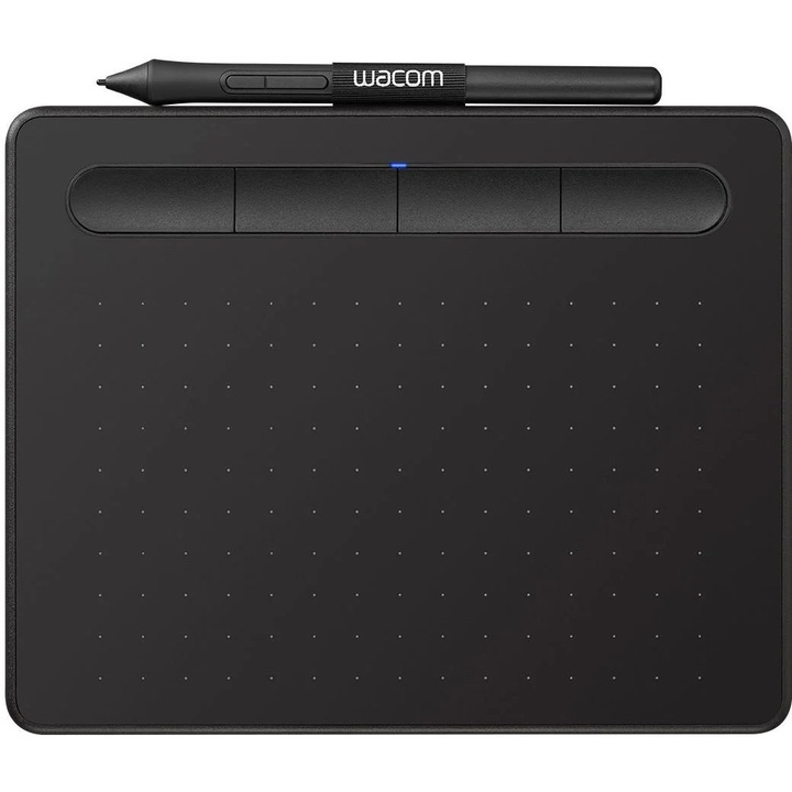Графичен таблет Wacom, черен, средна активна зона, писалка без батерия, 1м кабел