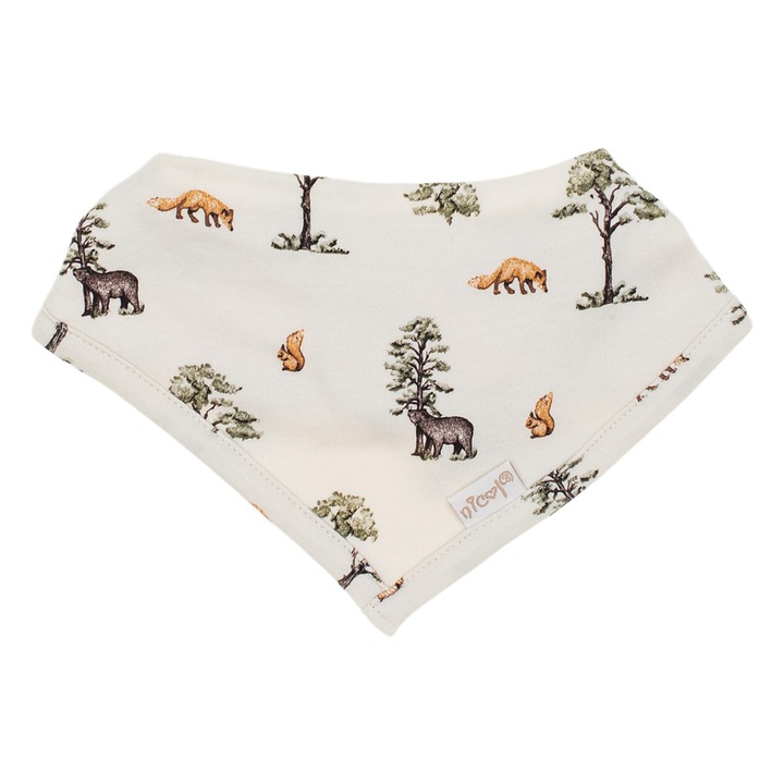 Sal pentru copii, Nicol, crem cu imprimeu animale de padure, 100% bumbac, multifunctional