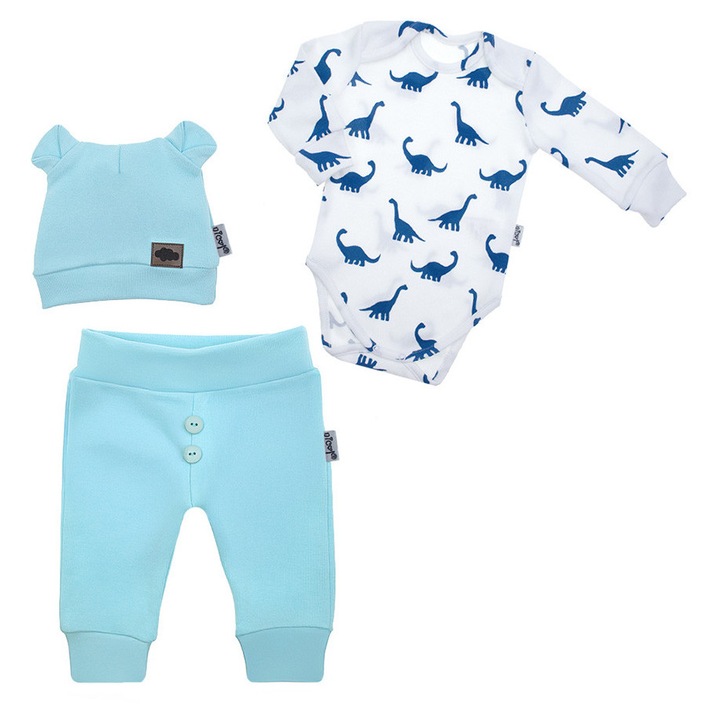 Set dinozaur Nicol, body, pantaloni turcoaz, Turcoaz