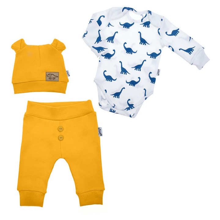 Set dinozaur Nicol, body pantaloni galben, Galben