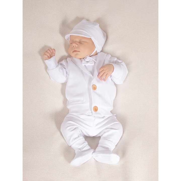 Set botez NICOL, 5 piese, alb, Alb