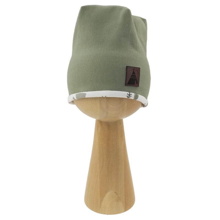 Caciula pentru baieti, NICOL, verde, bumbac, cu detalii indiene