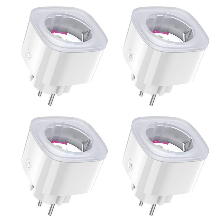 Set 4 x Priza Smart WiFi 16A, Control De La Distanta, Monitorizare Consum, Device Sharing, Programare Inteligenta, Compatibila Smart Life, Alexa Si Google Assistant, Alb
