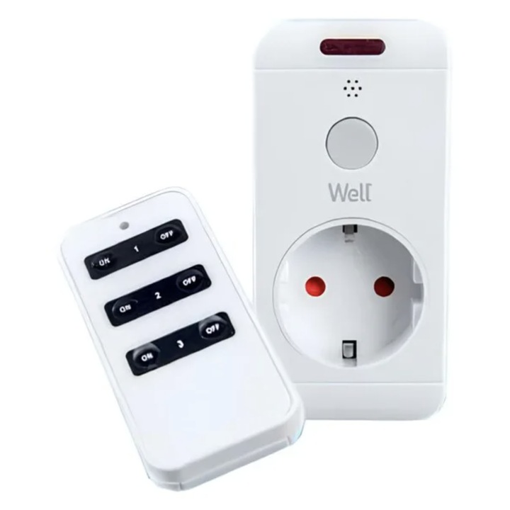 Távirányítós aljzat, 30m hatótávolság, gyermekvédelem, IP20, -10 és 45 fok között ellenálló, 16 A, 3680 W, beltéri