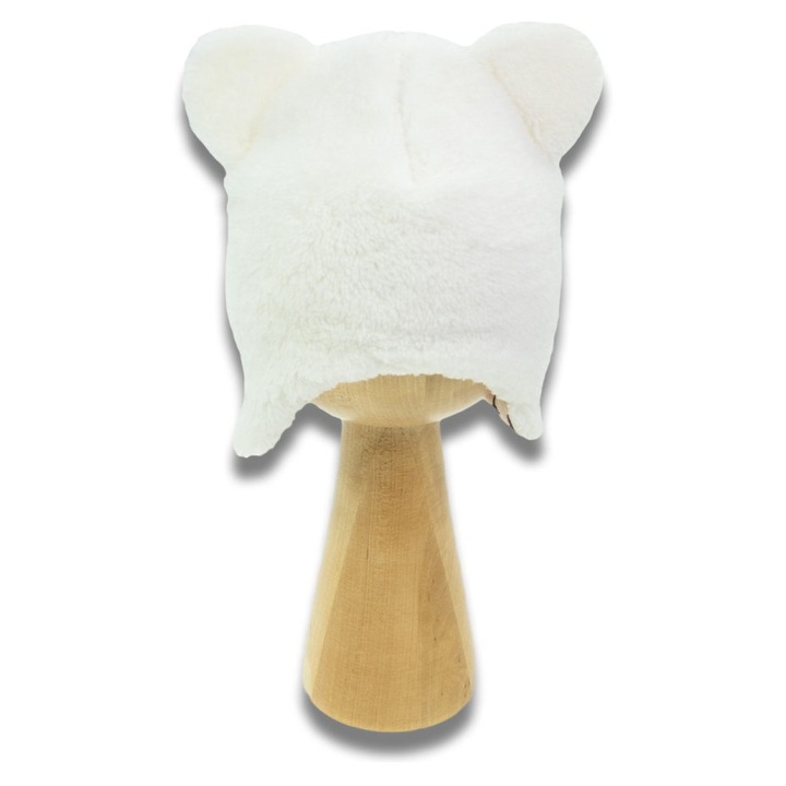 Caciula pentru copii cu urechi, NICOL, crem, model padure, 0-3 ani