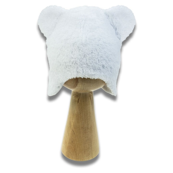 Детска шапка с уши NICOL, бяла, мека материя