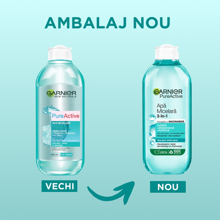 Apa micelara Garnier Skin Naturals Pure Active, 400 ml