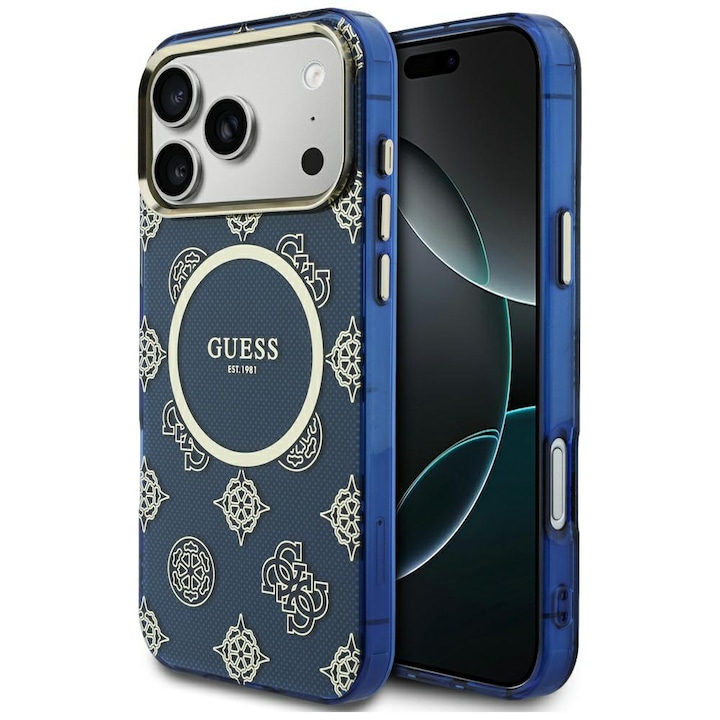 Калъф Guess IML Peony Dot MagSafe, син, за iPhone 17 Pro Max