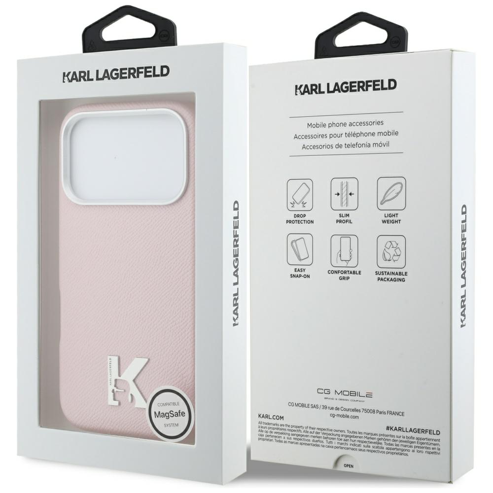 Etui telefon Karl Lagerfeld Karl Head Logo MagSafe roz, pentru iPhone 17 Pro Max