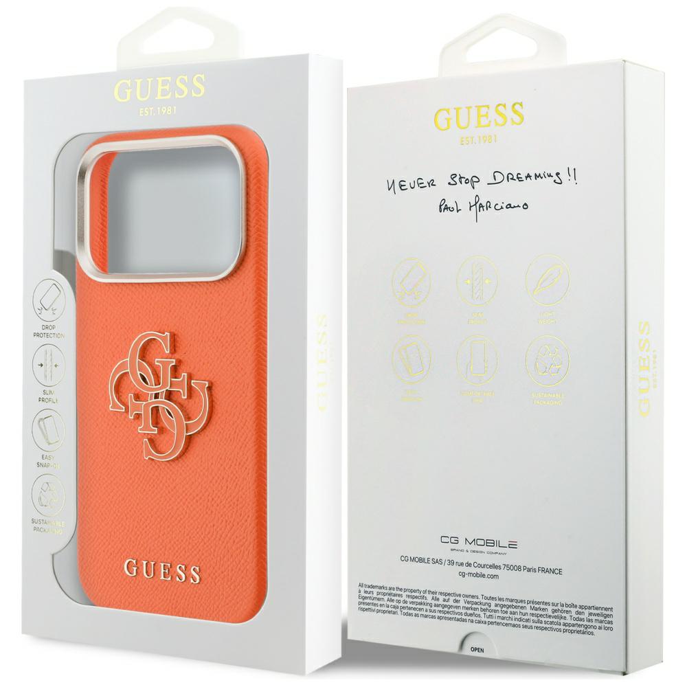 Husa telefon Guess, etui FW Resin Logo, pomaranczowy, pentru iPhone 17 Pro