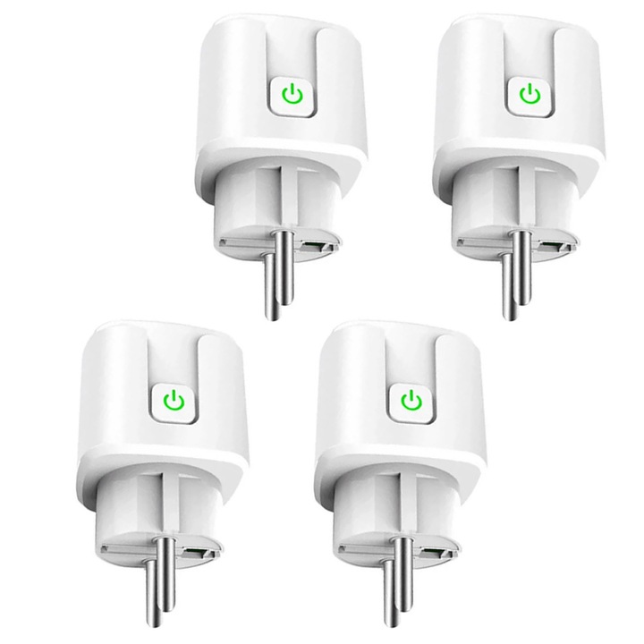 Set 4 x Priza Smart Wi-Fi 20A, Control De La Distanta, Monitorizare Consum Energie, Programare Automata, Compatibil Alexa & Google Assistant, Partajare Control, Buton ON / OFF, Alb