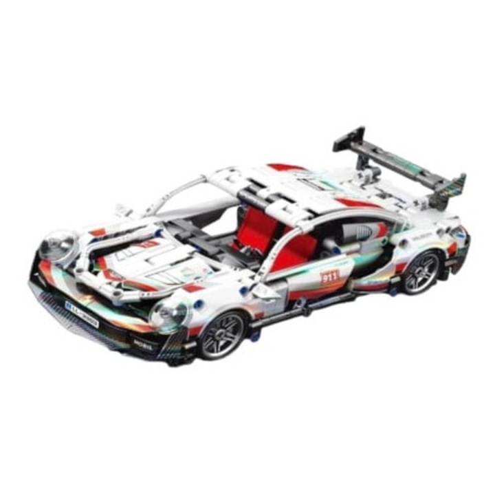 Set de constructie, Masinuta Porshe 911 RSR, scara 1:18, alb/multicolor, 455 piese