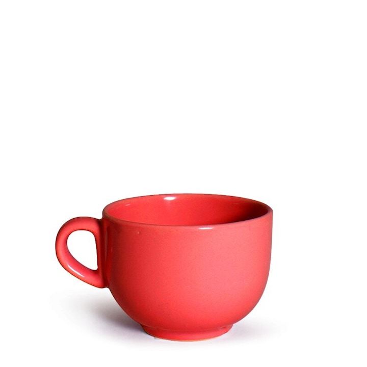 Bol supa cu toarta, din ceramica, rosu, 500 ml