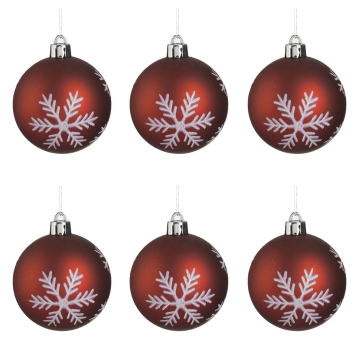 Set Globuri de Craciun Rosii Fulg Auriu 6cm - 6buc