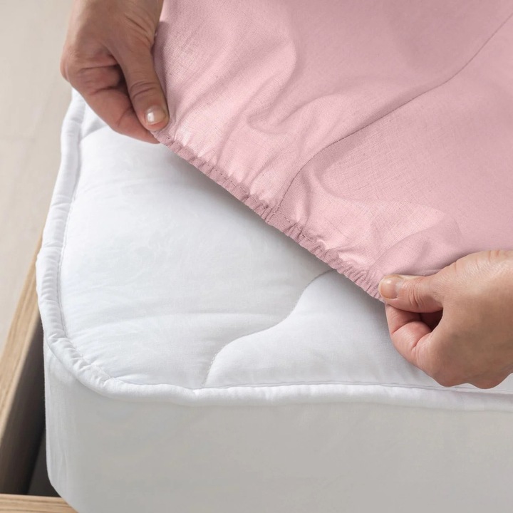 Cearceaf din Bumbac Roz Lila cu Elastic pentru Pat 160x200cm+28cm