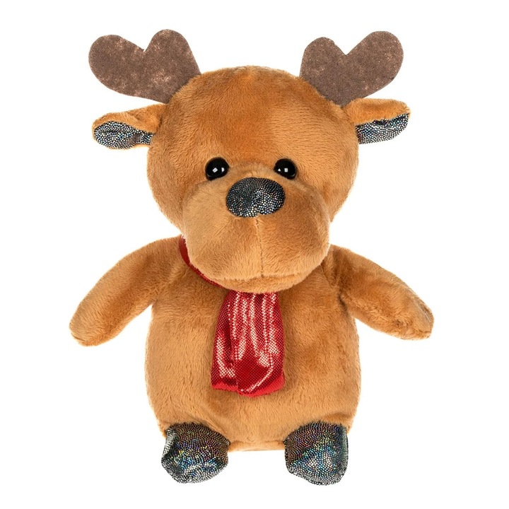 Ren din Plus de Craciun Shiny cu Fular Rosu 18cm