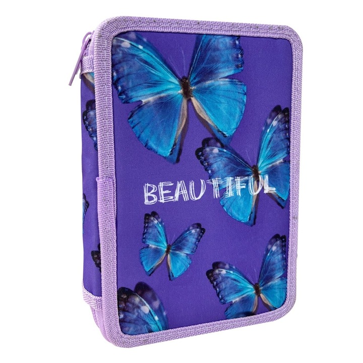 Penar Echipat Dublu Mov cu Fluturi Bleu14x4x20cm