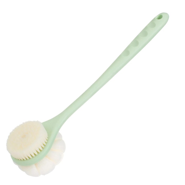 Kétoldalas Fürdőszivacs Hálóval & Masszázskefe Mentazöld Fogantyúval 40cm