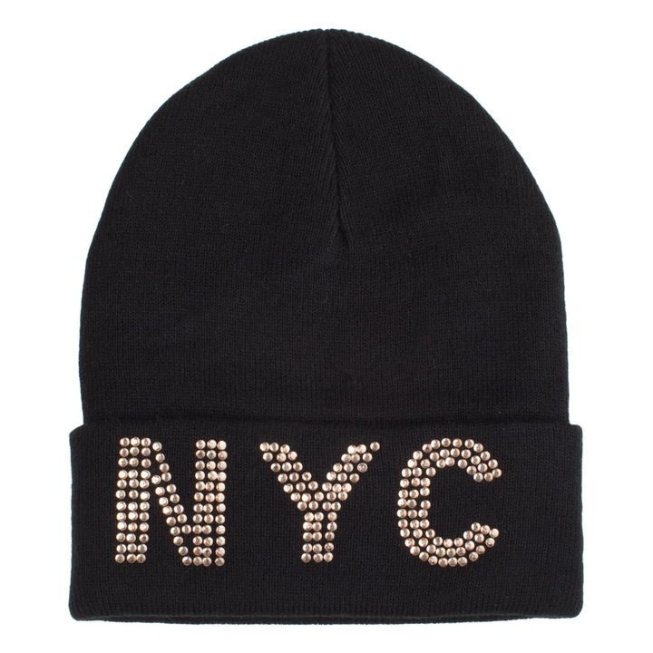 Fekete Kötött Sapka Strasszos NYC Női