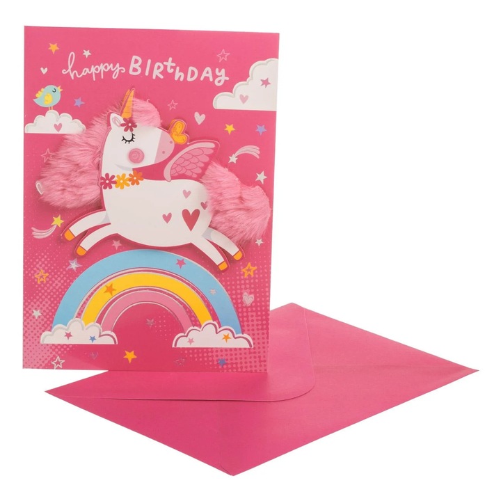 Felicitare Zi de Nastere cu Model Unicorn "Happy Birthday" 13x19cm & Plic