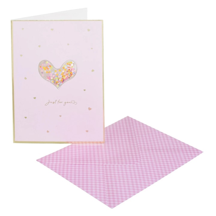 Felicitare de Dragoste Lila cu Inima Confetti Paiete 12x17cm & Plic